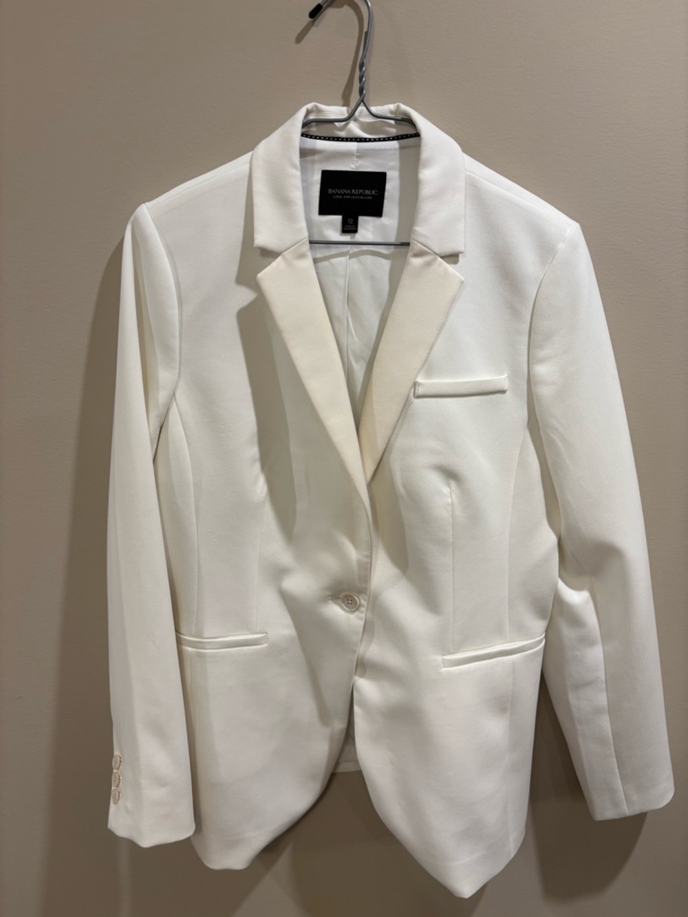 Banana Republic Women's Cream Single-Button Blazer Machine Washable Long & Lean